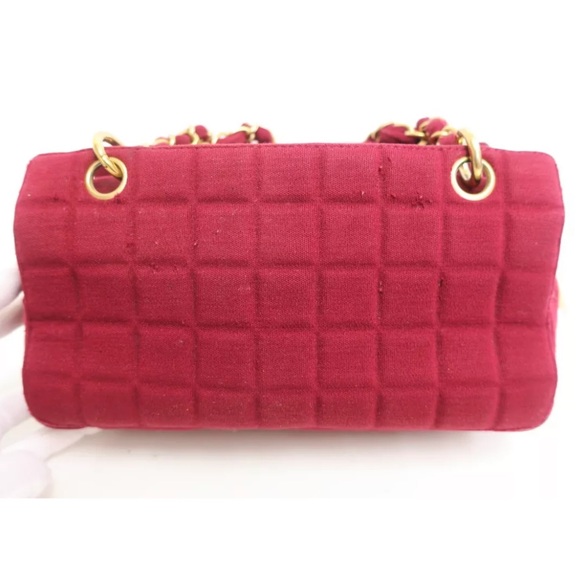 SOLD❤️ CHANEL Chocolate Bar CC Red Canvas Double Chain Shoulder Crossbody Bag - Picture 3 of 16